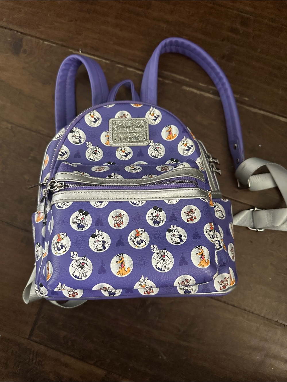 Disney Purple Mini Backpack with Classic Character Medallions